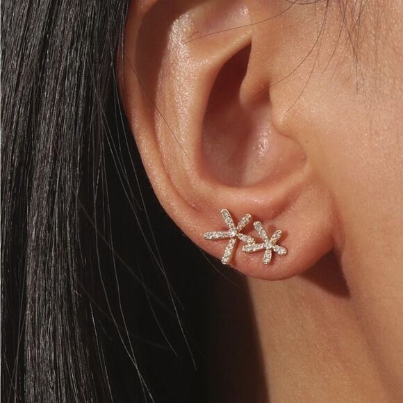 Elegant Gold Starburst Earrings A1336 - Picture 2 of 4